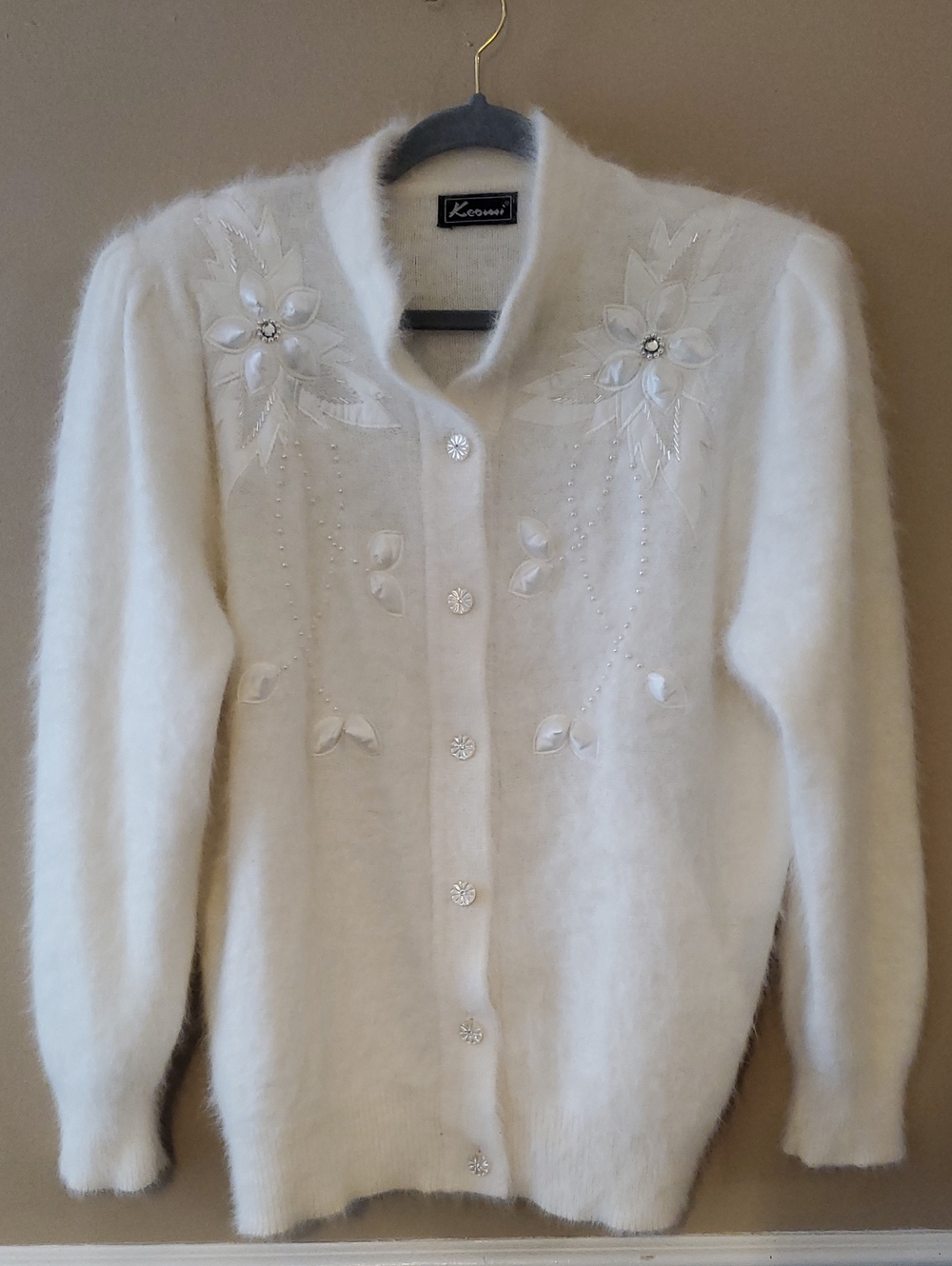 Keomi Vintage 80's Angora Caridigan Sweater In Off White Size L